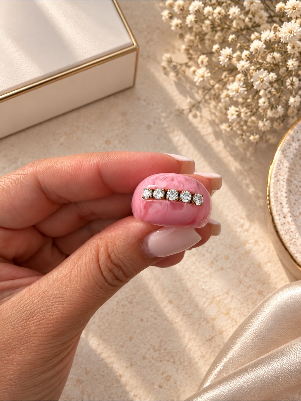 Pink Ring with Crystal Row - Picture 4 of 4